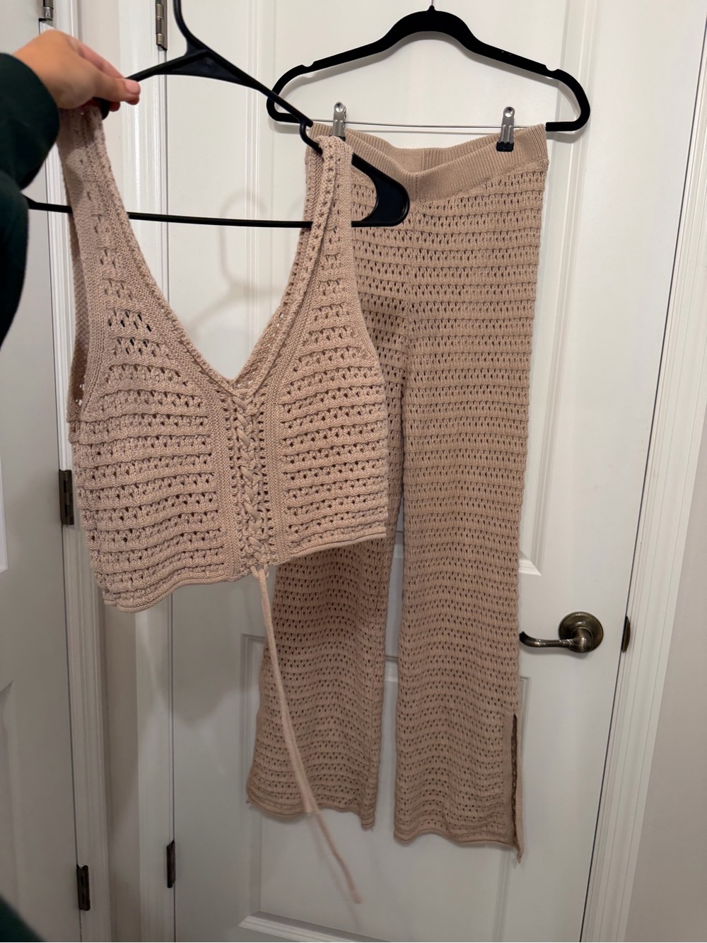 Crochet Knit Tank & Wide-Leg Pant Set